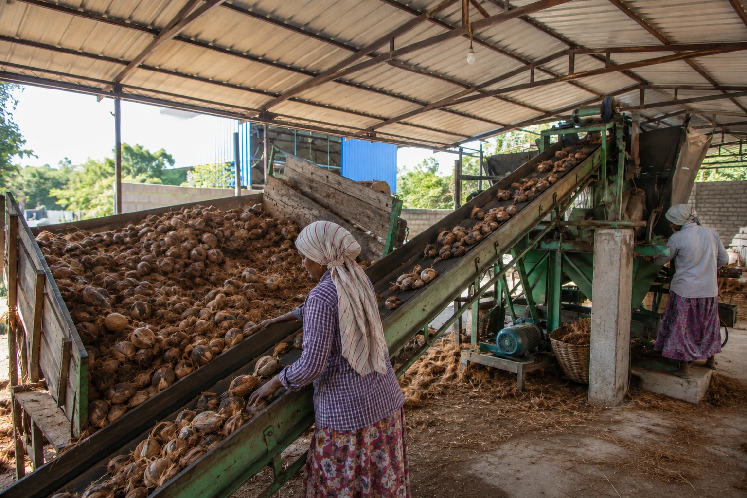 Plantara workers processing coir fibre in Sri Lanka